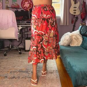 Vintage Y2K pink and brown funky print maxi skirt